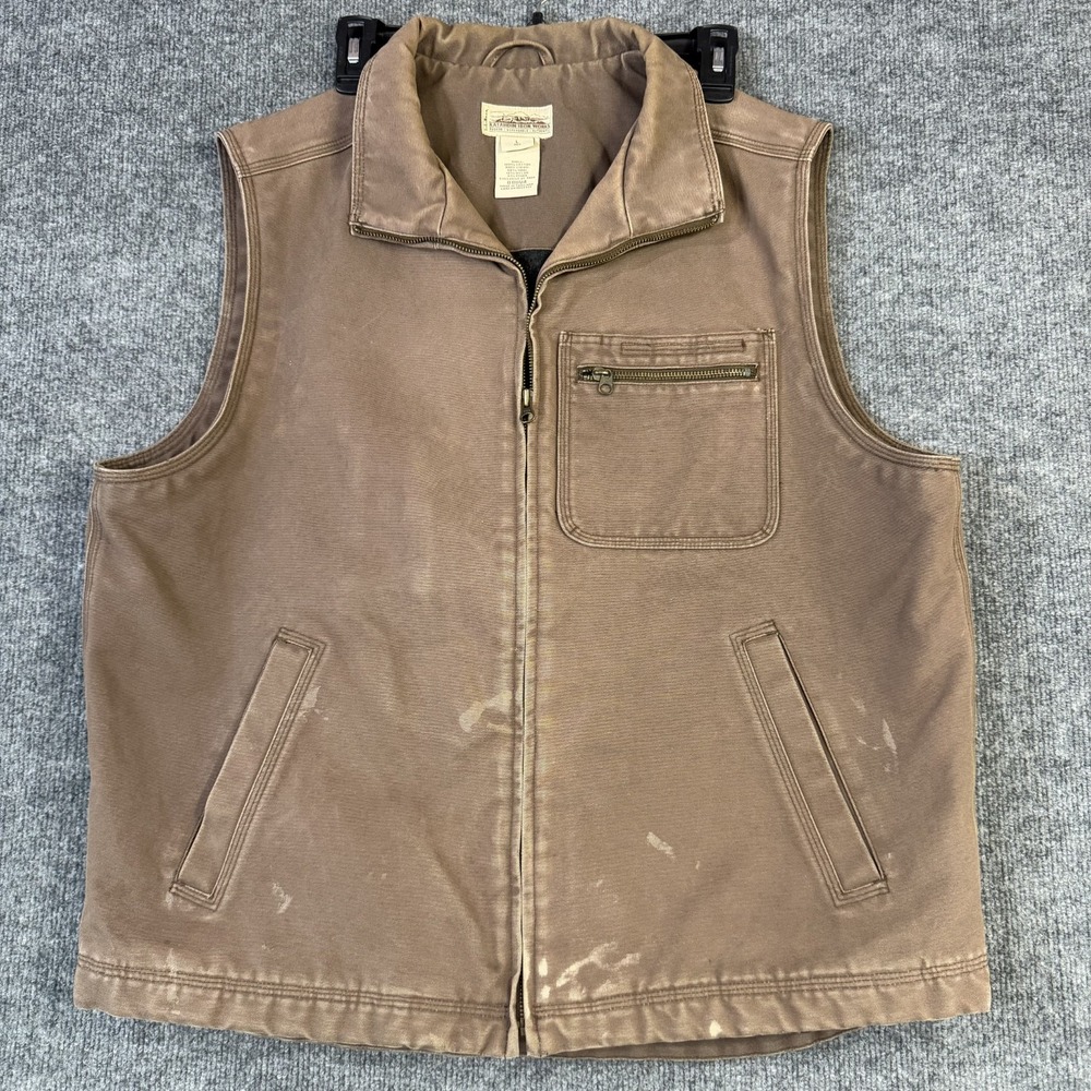 LL Bean Katahdin Iron Works Vest Mens Large Brown Canvas Wool Lined Workwear